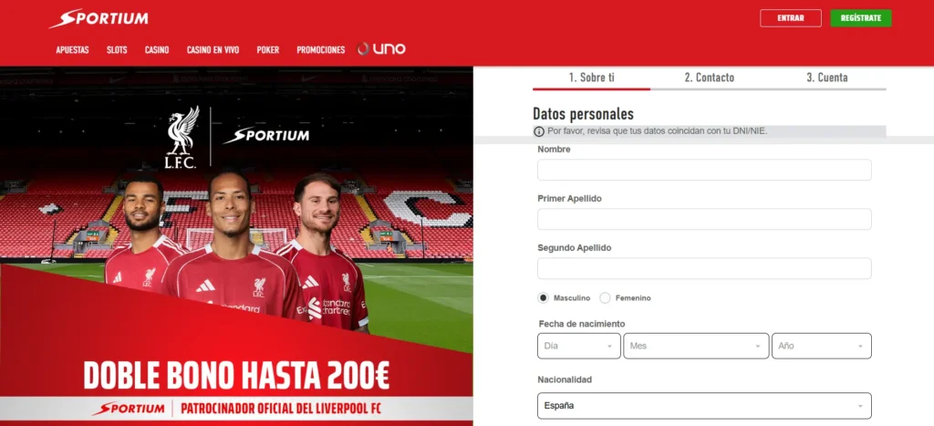 Registrarse Sportium